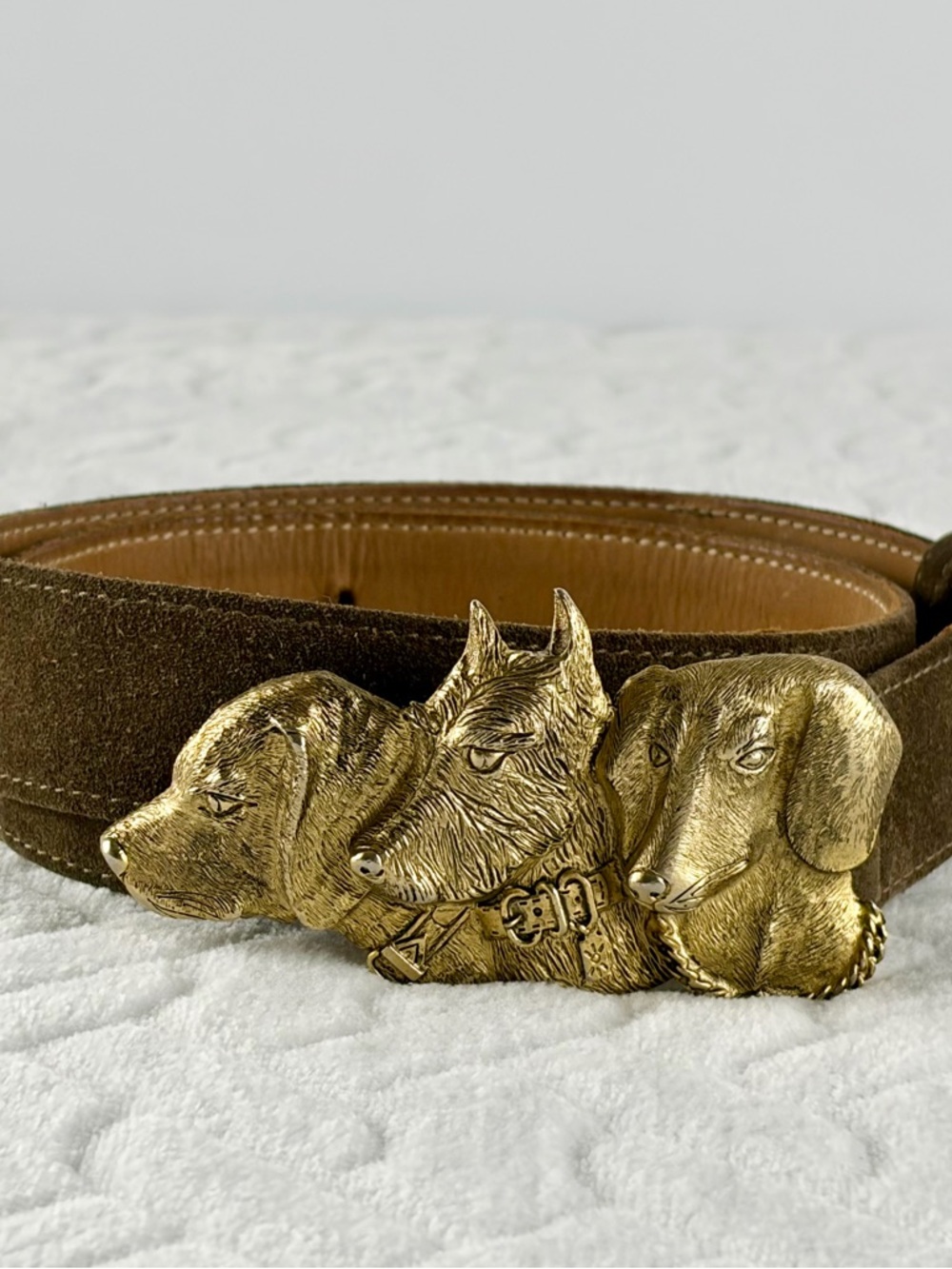 Vintage 70s 80s Worth New York Women Small Medium Belt with Gold Dogs on Buckle